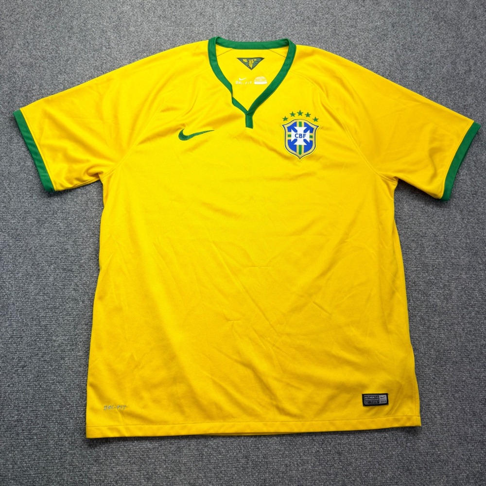 Nike Brazil National Team Soccer Jersey Mens XL Yellow Green 575280-703 2014